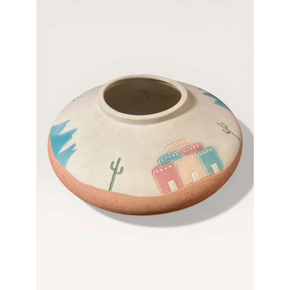 Vintage‎ Karo Southwest Pottery Vase Hand Painted Desert Pueblo Cactus 12 Inch
